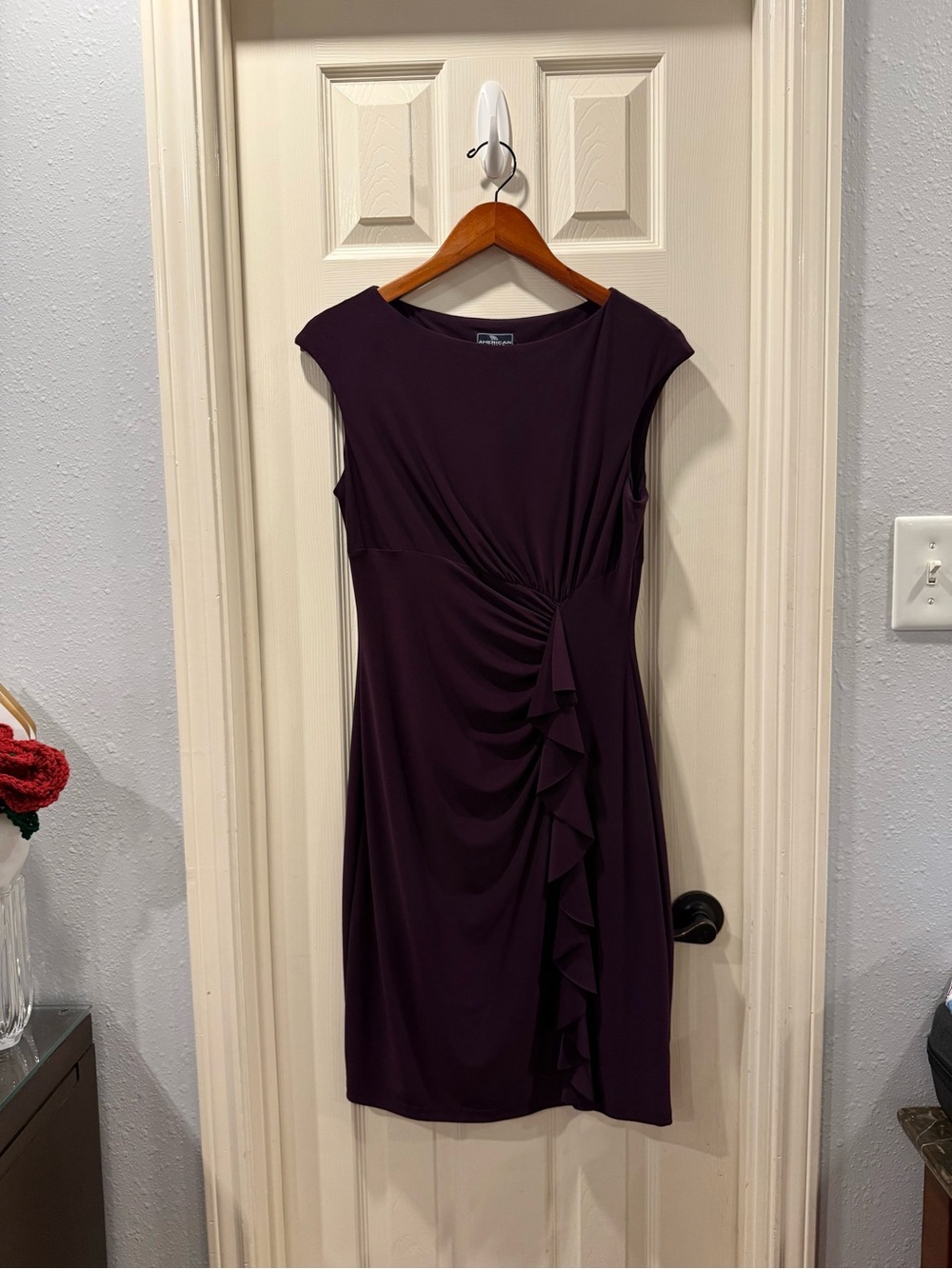 American Living Plum Ruffle-Accent Midi Dress